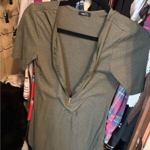 rue21 Olive Green Ribbed Zip Front Dress